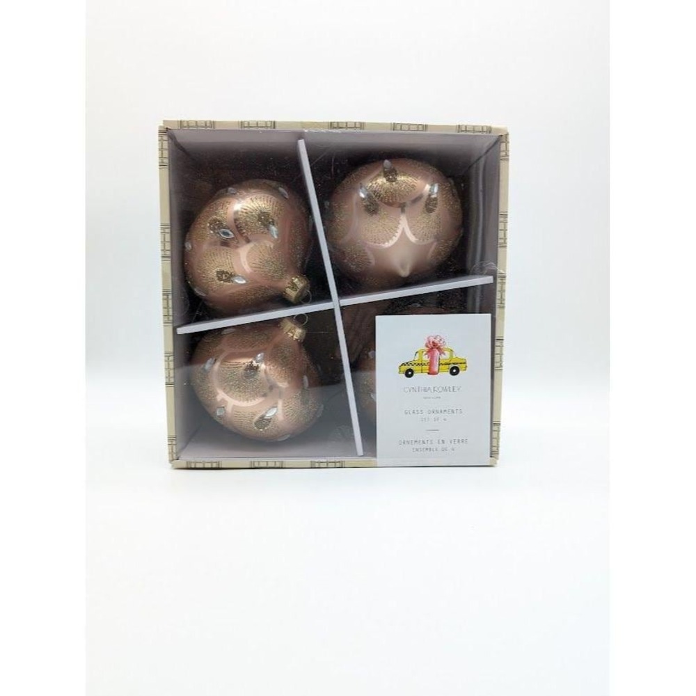 Cynthia‎ Rowley Glass Ornaments Set of 4 Teardrop Glitter Art Deco Christmas NEW - Picture 2 of 4